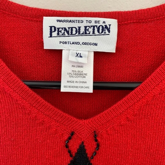 Pendleton red beaded argyle Silk Cashmere top XL - Picture 3 of 4